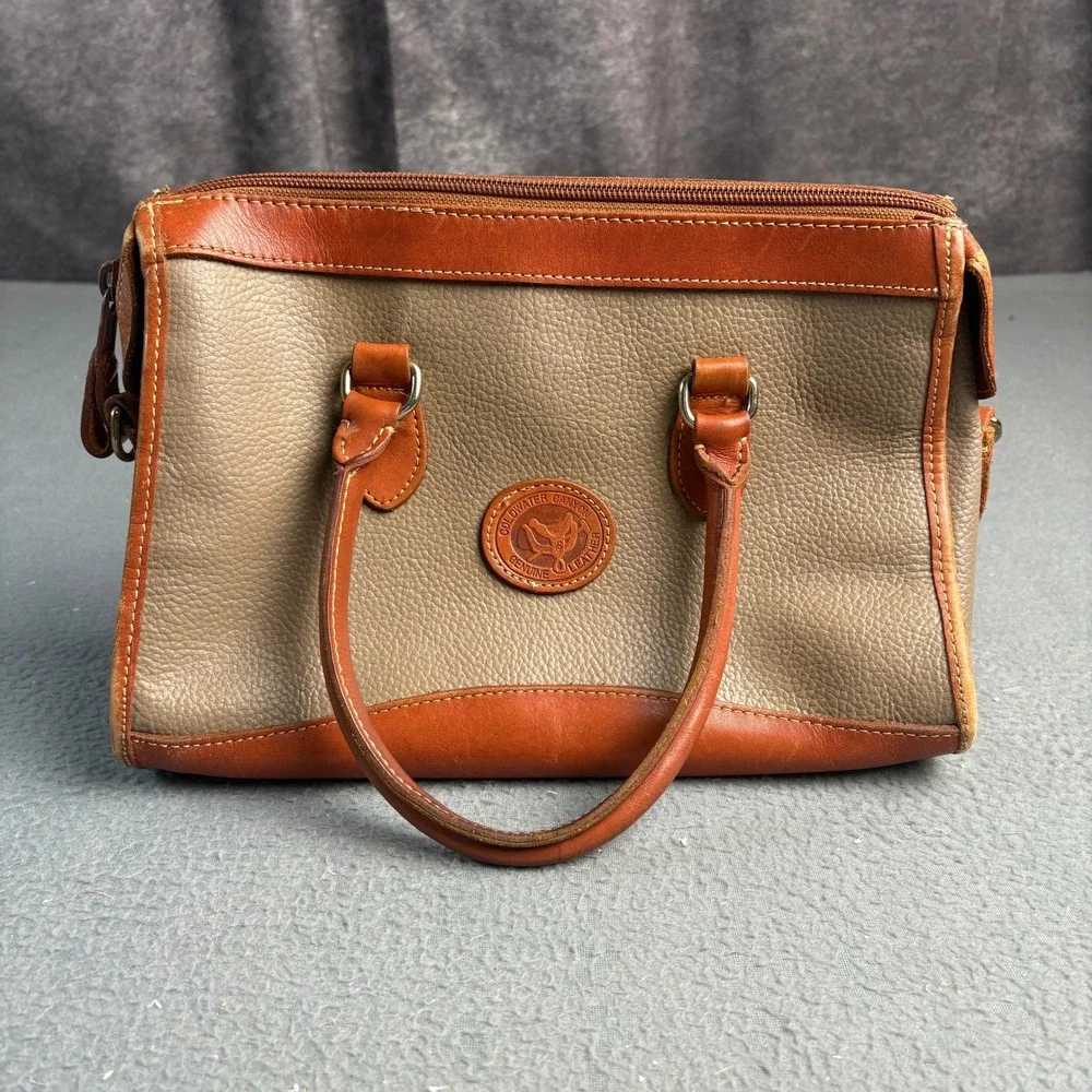 Goldwater Canyon Vintage Leather Satchel Bag Two Tone Tan Brown Pebbled Handbag